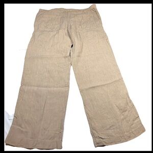 120% Lino TAN LINEN Pants ZIP BUTTON TIE Women’s 3X 4X Italy SIZE EU 54 Pockets